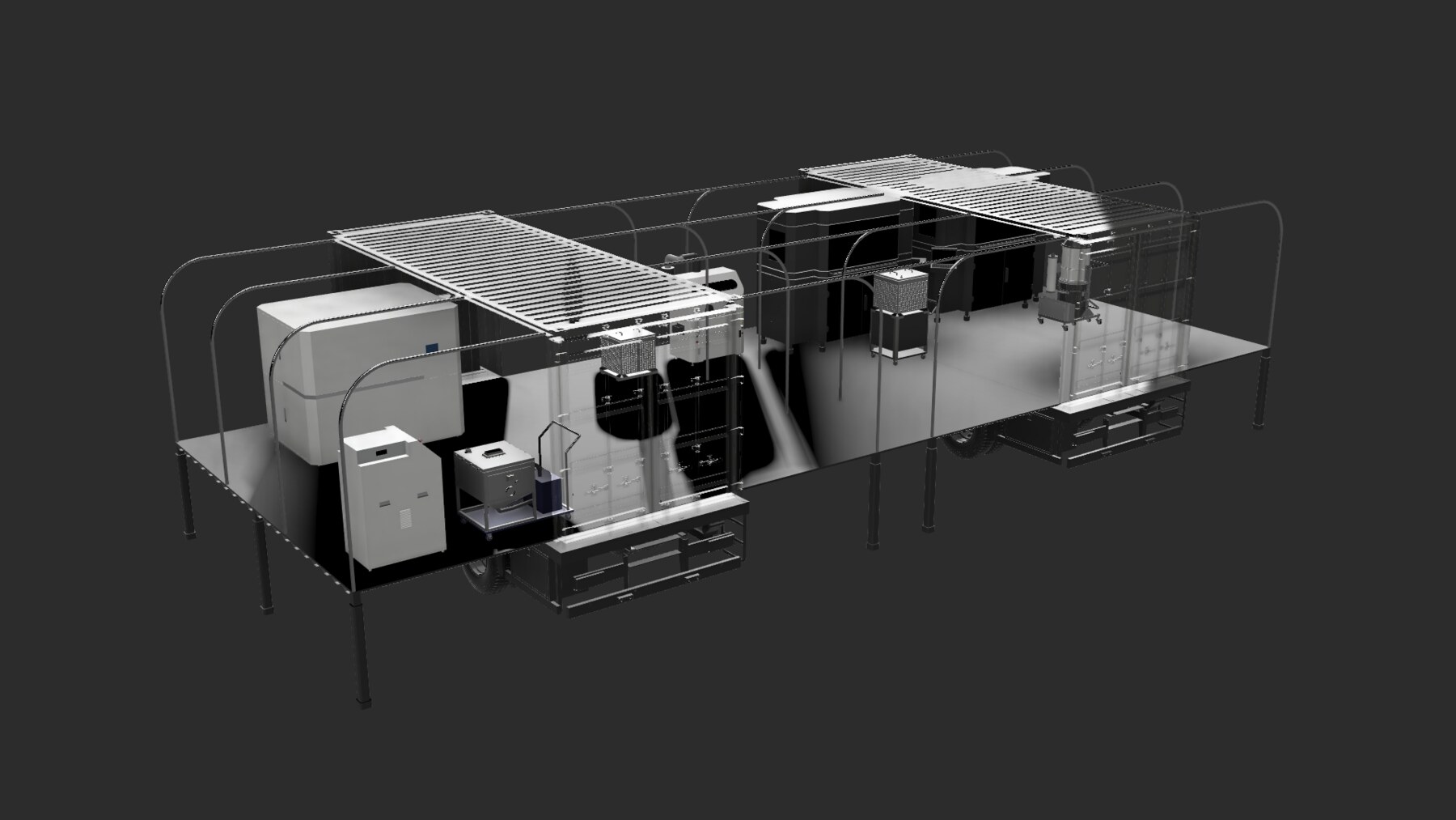 KUTU iç düzen teknik render — ikinci konteyner ünitesi